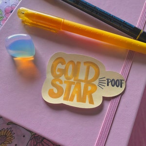 Journal Sticker, Gold Star Fart Celinaspookyboo Inspired TikTok Sleep Walking Die Cut Matte Sticker, Planner Sticker