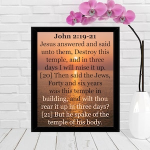 Bible Verse Printable, John 2:19-21, Scripture Wall Art, Modern Scripture Printable Art, Christian Gift, Baptism Gift, home decor 8x10