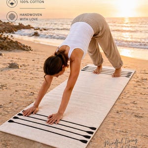 Cremefarbene Yogamatte aus Baumwolle, 60x70 cm, Biologischer Handgewebter Yoga Teppich, Ungiftige Matte, Anti Rutsch Matte, Minimalistischer Teppich