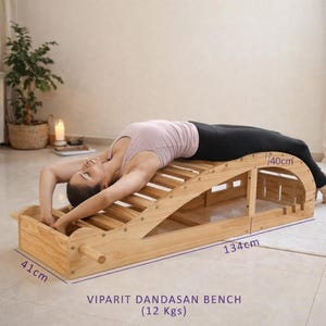 Iyengar Yoga Props Backbend Banco de Madera, Viparita Dandasana Estiramiento de la Columna Vertebral Soporte de Pose de Ballena