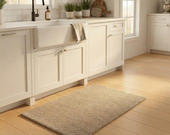 Handwoven Cotton Kitchen Mat 18x30 Inch, Cushioned Rug, Washable Floor Mat, Neutral Beige Runner