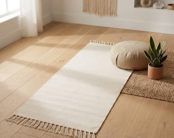 Off White Mat Off Organic Cotton Yoga Mat, 24x72 Inches, Non-Slip Weave for Pilates