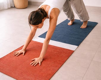 Esterilla de yoga de algodón tejida a mano de 24x72 pulgadas, lavable, ecológica, transpirable y antideslizante, ideal para viajes.