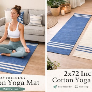 Yogamatte aus Bio-Baumwolle 60x72 Handwebstuhl, Meditationsmatte, Umweltfreundlicher ungiftiger Yoga Teppich, waschbar, schweißabsorbierend