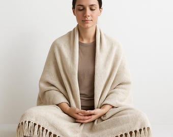 Organic Cotton Yoga Blanket 84x54 Inch, Handwoven Meditation Blanket, Breathable Yoga Throw, Eco Friendly Boho Blanket