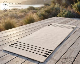 Organic Cotton Yoga Mat, 24x72 Inches, Cream Non Slip Woven Surface