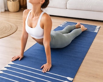 Organic Cotton Yoga Mat 24x72 Inch | Eco Friendly Non Slip Yoga Rug | Washable Handmade Meditation Mat | Sustainable Yoga Gift