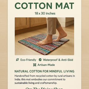 Tapis de cuisine en coton tissé à la main | Imperméable et antidérapant | 18 x 30 pouces | Essentiel pour la maison respectueux de l&#39;environnement