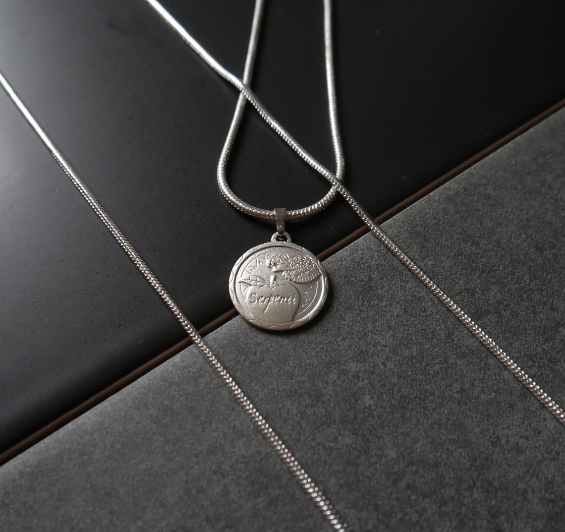 Serpent Necklace Sterling Silver Medallion Pendant Chain W/ Etsy UK