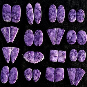 Par de pedras preciosas Charoite, lote de cabochões de pedras preciosas Charoite por atacado, Charoite 100% natural de alta qualidade