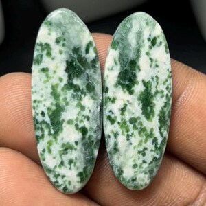 Diopside With Zosite Pair Gemstone Cabochon, 100% Natural Amazing Pair Top Grade Quality Rare Zosite Gemstone For Jewelry Making