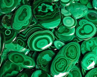 Lote de pedras preciosas de malaquita, lote de cabochões de pedras preciosas de malaquita no atacado, malaquita 100% natural de alta qualidade, fabricação manual