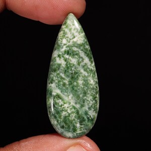 Diopside With Zosite Pear Shape Cabochon Loose Gemstone For Making Jewelry 31.65 Ct 41X17X5 MM Q-3309