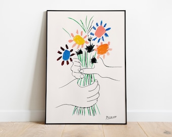 Picasso - Bouquet of Peace Flowers, Exhibition Vintage Line Art Poster, Minimalist Line Drawing, Ideal Home Decor or Gift Print