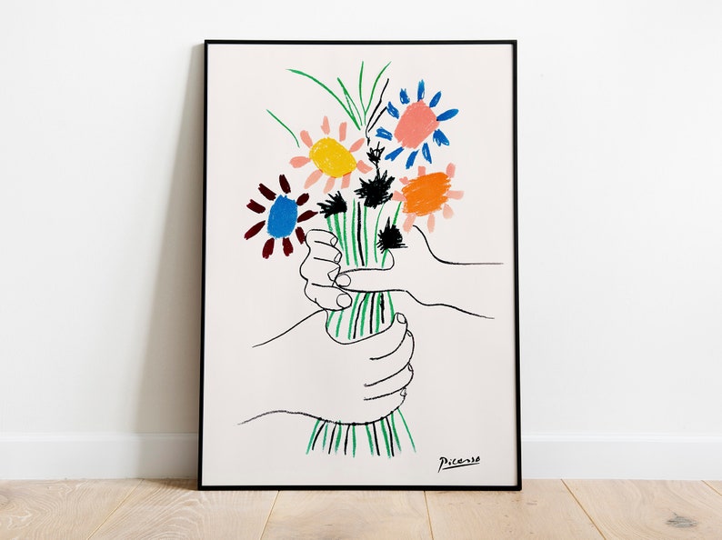 Picasso - Bouquet of Peace Flowers, Exhibition Vintage Line Art Poster, Minimalist Line Drawing, Ideal Home Decor or Gift Print 