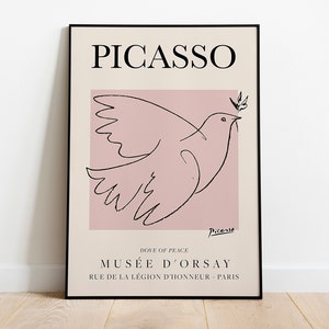 Picasso - Colomba della Pace, Mostra Vintage Line Art Poster, Minimalist Line Drawing, Stampa animalier, Ideal Home Decor o Gift Print