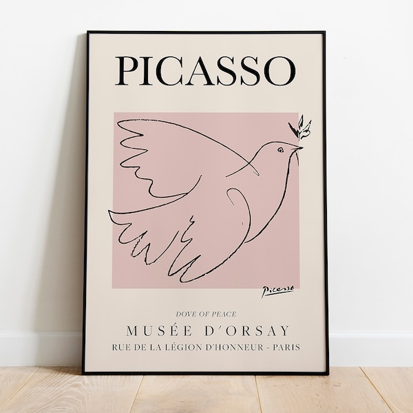 Picasso - Colombe de la Paix, Exposition Vintage Line Art Poster, Minimalist Line Drawing, Animal print, Ideal Home Decor ou Gift Print