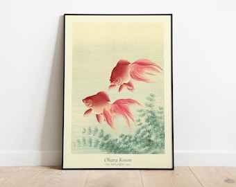 Ohara Koson Vintage Goldfish Poster, Japanese Art Vintage Illustration with Fishes, Home Decor Wall Art