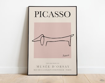 Picasso - Dog, Exhibition Vintage Line Art Poster, Minimalist Line Drawing, Ideal Home Decor or Gift Print