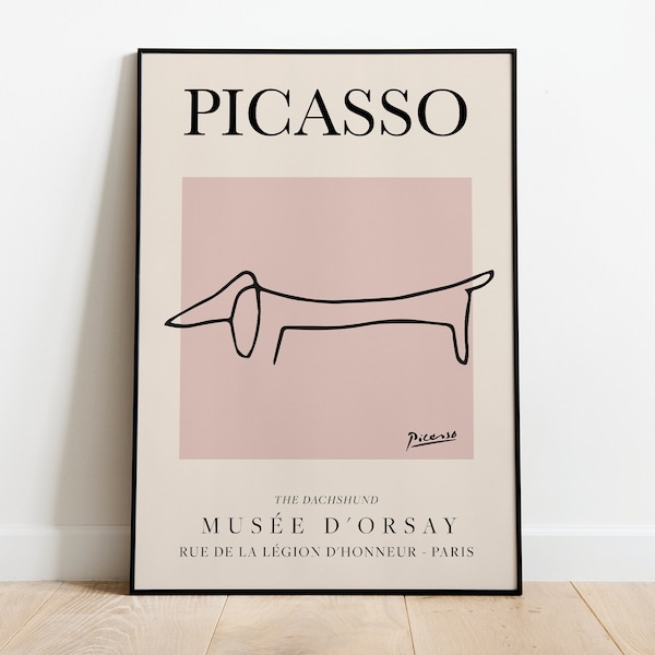 Picasso - Hund, Ausstellung Vintage Line Art Poster, Minimalistische Linienzeichnung, ideales Wohndekor oder Geschenkdruck