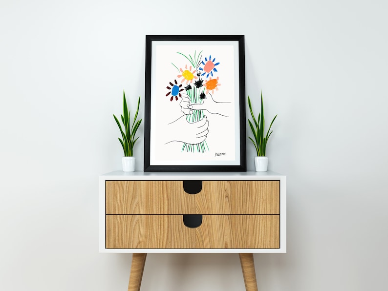 Picasso Bouquet of Peace Flowers, Exhibition Vintage Line Art Poster, Minimalist Line Drawing, Ideal Home Decor or Gift Print image 5