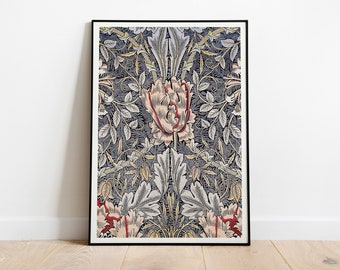 William Morris Exhibition Poster, William Morris Print, Art Nouveau, Honeysuckle Pattern, Fabric Textured Background, Home Decor, Victorian