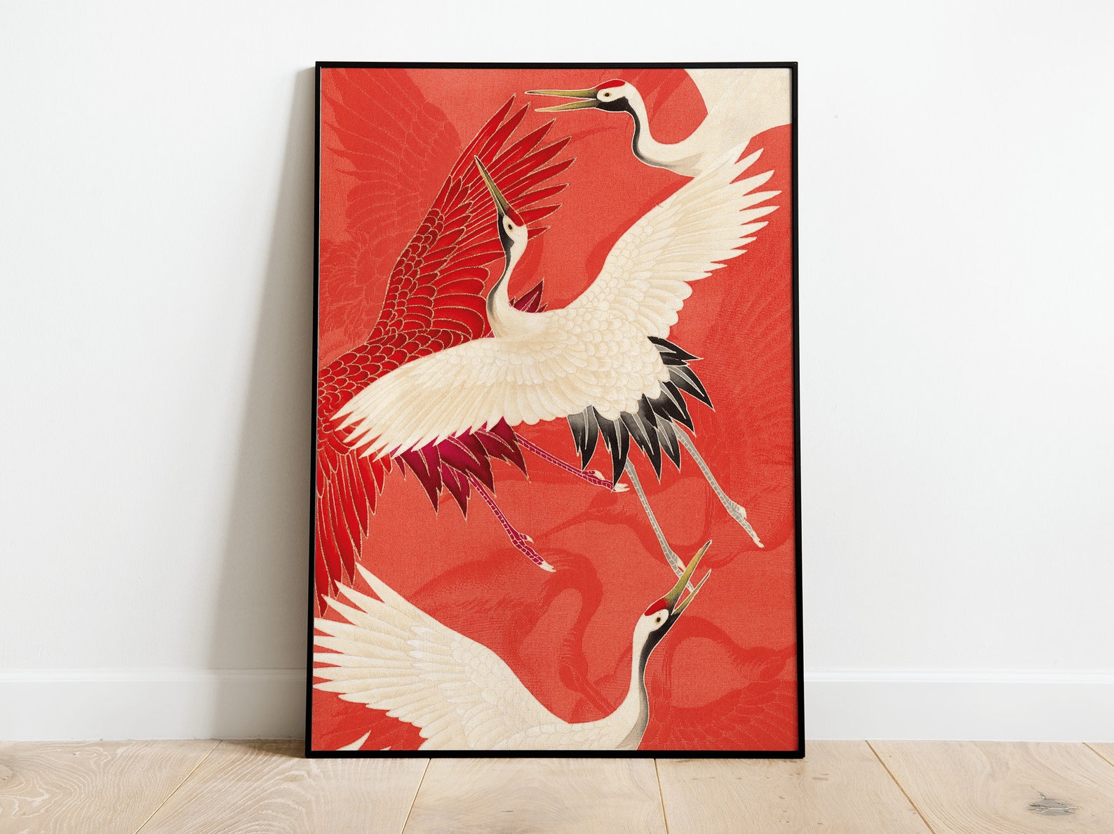 Vintage Japanese Poster With Crane Bird Illustration Art - Etsy