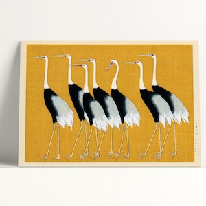 Poster giapponese vintage con illustrazione Seven Cranes Bird Stampa artistica da parete, Home Decor Ogata Korin