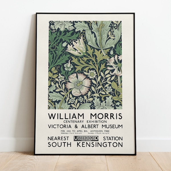 William Morris Exhibition Poster, Art Nouveau, Victoria and Albert Museum, Morris Flower Pattern, Home Decor, Wall Art