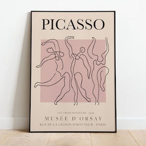 Pôster de exposição de Picasso, dança, arte vintage, pôster minimalista, desenho de linha, impressão artística, arte de quarto, presente ideal, vários tamanhos