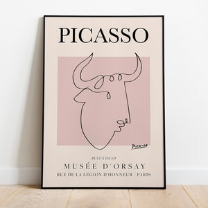 Picasso - Bull&#39;s Head, Exhibition Vintage Line Art Poster, Minimalist Line Drawing, Ideal Home Decor or Gift Print