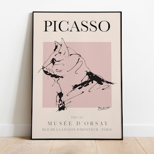 Picasso - Cat, Exhibition Vintage Line Art Poster, Minimalist Line Drawing, Ideal Home Decor or Gift Print
