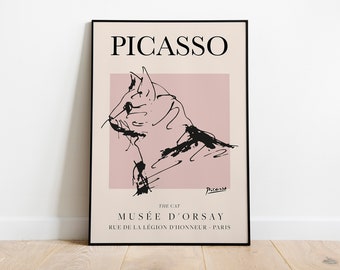 ピカソ猫の線画プリント：ヴィンテージ展覧会ポスター - Etsy 日本