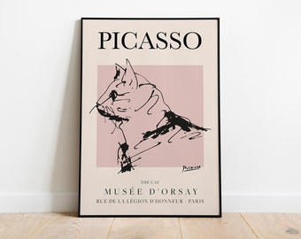 Picasso - Cat, Exhibition Vintage Line Art Poster, Minimalist Line Drawing, Ideal Home Decor or Gift Print