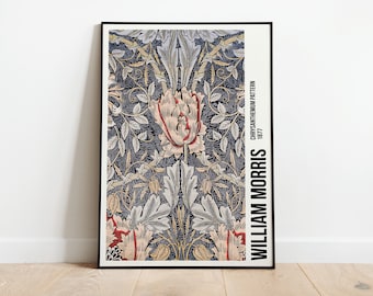 William Morris Exhibition Poster, William Morris Print, Art Nouveau, Honeysuckle Pattern, Fabric Textured Background, Home Decor, Victorian