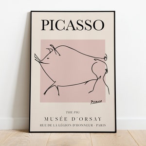 Picasso - O Porco, Exposição Cartaz de Arte em Linha Vintage, Desenho de Linha Minimalista, Decoração de Casa Ideal ou Impressão de Presente