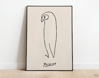 Picasso - Owl, Exhibition Vintage Line Art Poster, Minimalist Line Drawing, Ideal Home Decor or Gift Print