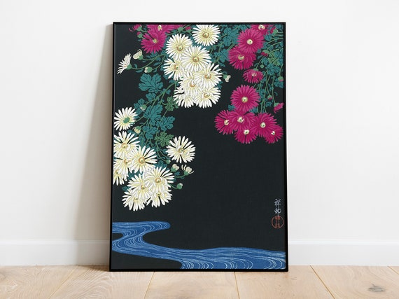 菊 日本画 F10 肉筆水彩 日本画 菊の花 高級木製額縁付属 外寸約713