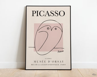 Picasso - The Owl, Exhibition Vintage Line Art Poster, Minimalist Line Drawing, Ideal Home Decor or Gift Print
