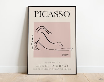 Picasso - The Cat, Exhibition Vintage Line Art Poster, Minimalist Line Drawing, Ideal Home Decor or Gift Print