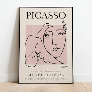 Picasso Exhibition Vintage Line Art Poster with Minimalist Line Drawing, Ideal Home Decor or Gift Print