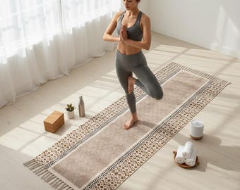 Extra Wide & Long Organic Natural Cotton Mat-Yoga, Pilates, Fitness, and Meditation , Yoga rug Eco-Friendly Non-Slip Exercise Mat Yoga