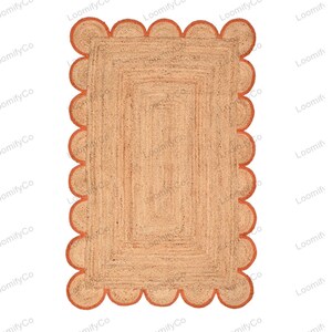 Natural Jute Rug- Scallop Edge Rug, Scalloped Jute Rug, Bohemian Rug, Jute Scalloped Rug, Jute Rug Rectangular, Scallop Jute Rug, Custom Rug