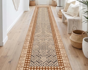 Cotton Very Long Hallway Runner Stair Runner Extra Long Runner Rug Oversize Farmhouse Entryway Rug, Kitchen Rug  Non-Skid  Washable