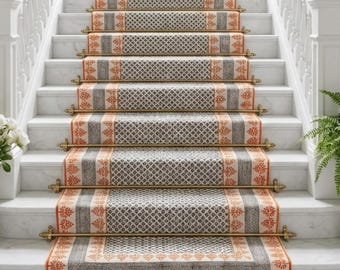 Extra Wide Cotton Runner Rug for Stairs | Geometric Indian Kilim | Mid-Century Hallway Runner | Minimalist Decor | Eco-Friendly Custom Sizes