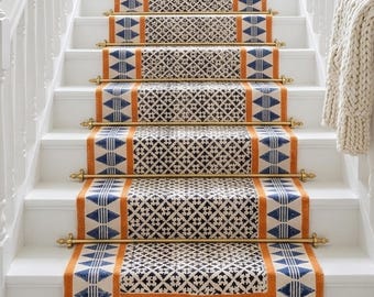Bordered Boho Stairs Runner Rug Stair Treads Traploper  Stair Carpet treppenteppich Cotton Rug for Bedside, Entryway, Kitchen, Hallway Rug
