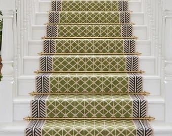 Boho Green Traploper Cotton Stair Runner Washable Stairs Cotton Carpet Runner for Stairs Hallway Runner Rug Custom Stair Treads Rug Non Slip