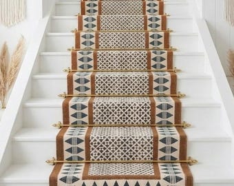 Custom Size Traploper  Stairs Runner Rug Stair Carpet, treppenteppich Cotton Rug for Bedside, Entryway, Kitchen, Hallway Runner Eco Friendly