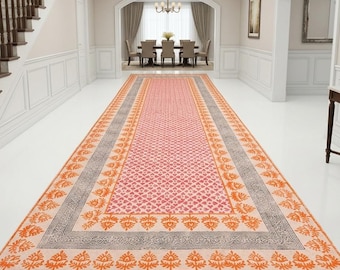 Bohemian Washable Cotton Rugs Hand Woven Cotton Rug for Living Room, Bedroom, Dining Room, Hallway, Entryway, Kitchen, Hand Block Print Rug