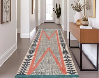Multi Sizes Extra wide Long Hallway Runner Rug Washable Handwoven Geometric Kitchen, Bedside, Hallway, Entry, Custom Cotton Runner Rug